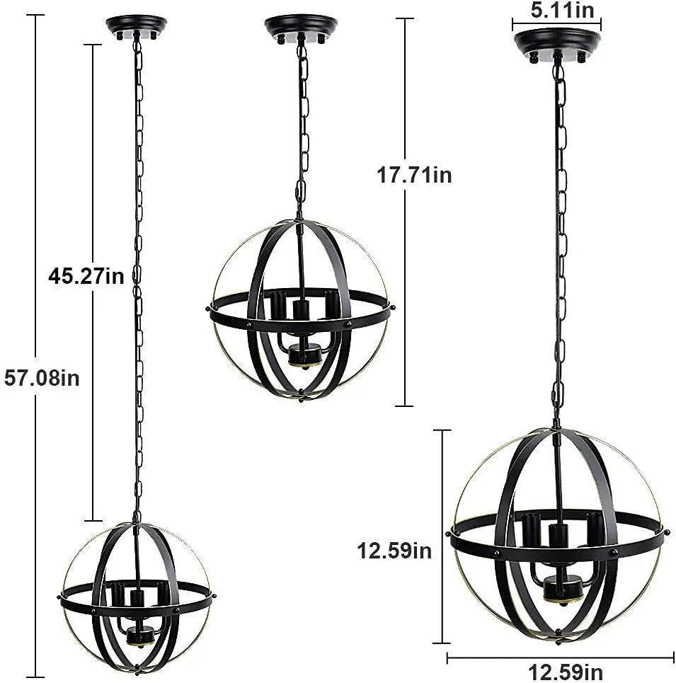 DLLT Chandelier Farmhouse Hanging Lighting, 3 Lights Globe Ceiling Light Fixture, Metal Swag Pendant Lighting for Kitchen, Dining Room, Living Room, Hallway, Bedroom, Entryway, E12 Base Gold