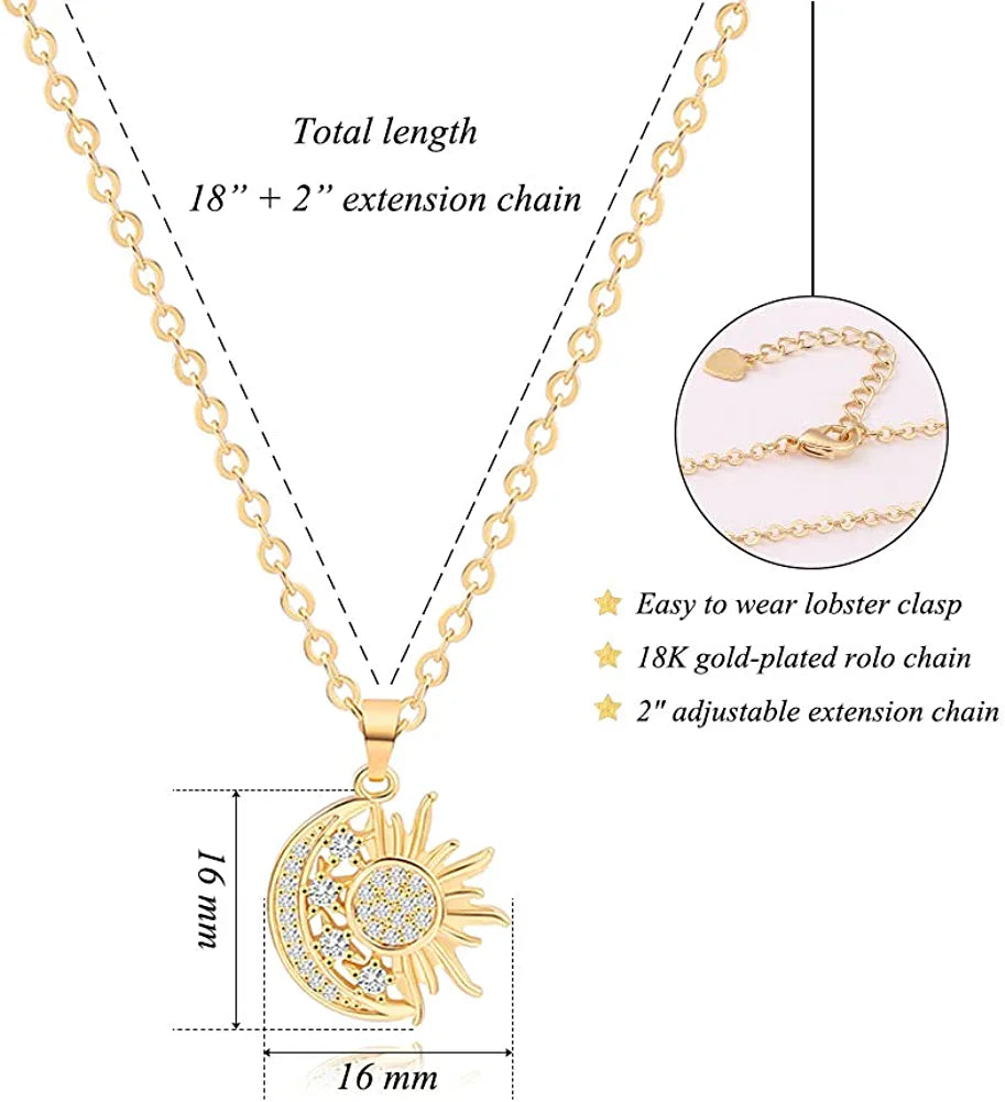 Crescent Moon and Star Pendant Necklace for Women Dainty Snake Tiny Heart Necklace 18K Gold Chain Dainty Micro-Inlaid Zircon Simple Choker Necklace for Women