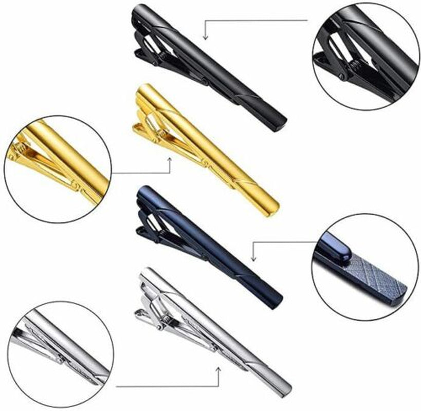 4Pcs Mens Tie Clip Necktie Bar Clasp Clamp Pin Stainless Steel Gold Black Silver