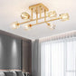 6-Light Industrial Semi Flush Mount Ceiling Light Fixture Brushed Gold, 24 Inch Modern Sputnik Chandelier Farmhouse Lighting for Kitchen Island Dining Living Room Bedroom Foyer Entry