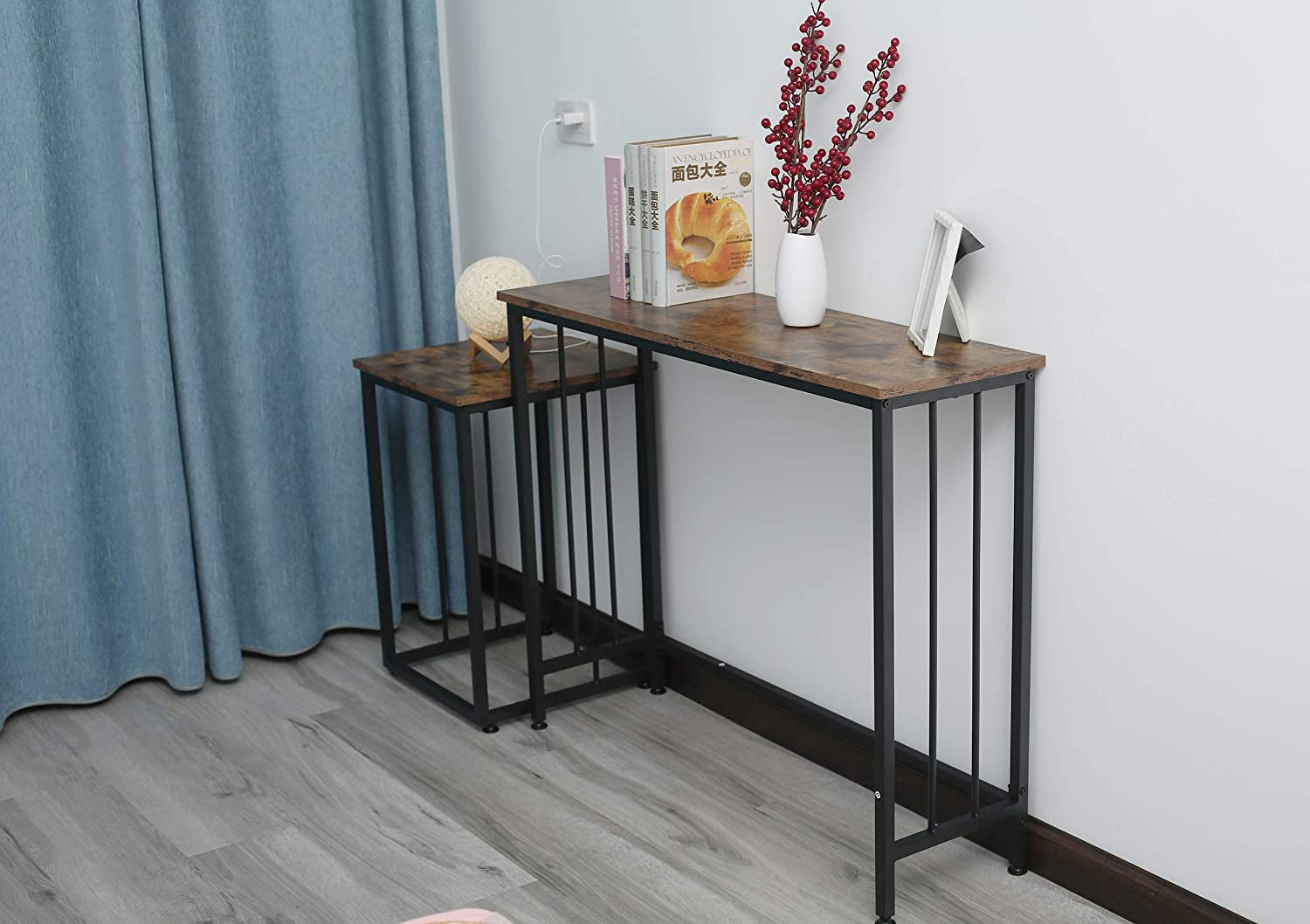 Industrial Console Table, Sofa Table for Living Room，Hallway，Entryway, Entrance Hall, Corridor - Wood Look Metal Frame 38.6" L X 11.8" W X 30.7H - Rustic Brown