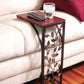 Sofa Side and End Table, Small - Metal, Dark Brown Wood Top with Leaf Design - Perfect for Your Living Room, Slides up to Sofa / Chair / Recliner - Keep Snacks, Drinks Books & Phone at Easy Reach