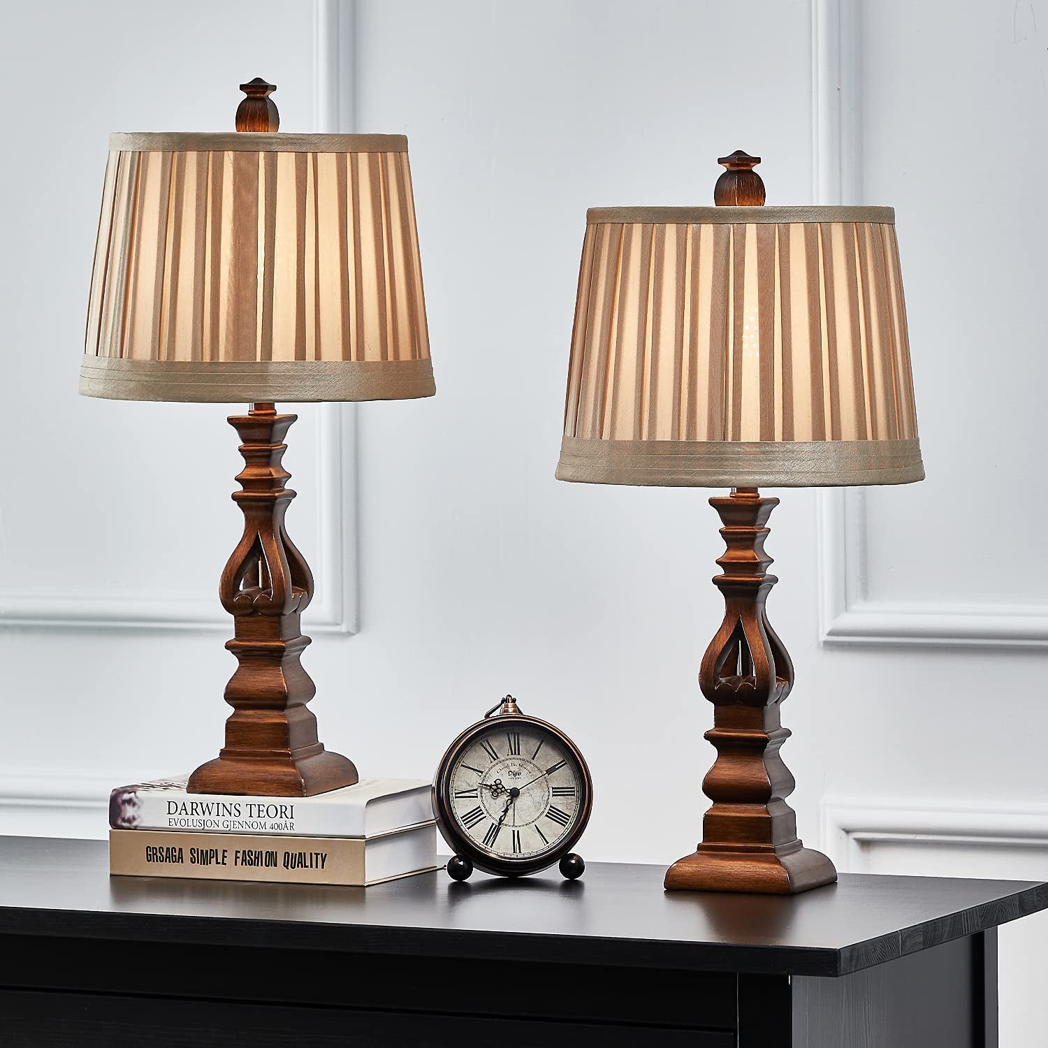 24" Table Lamp Set of 2 for Living Room Bedside Table Desk Lamps for Bedroom Kids Room Office Rustic Table Lamps Resin Brown
