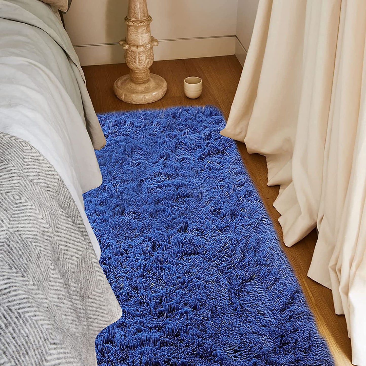 Navy Blue Fluffy Area Rug, Shaggy Rugs for Bedroom 3X5, Soft Fuzzy Rugs Plush Living Room Carpet, Furry Bedside Rug for Kids Room, Shag Rug for Baby Girl Nursery Décor