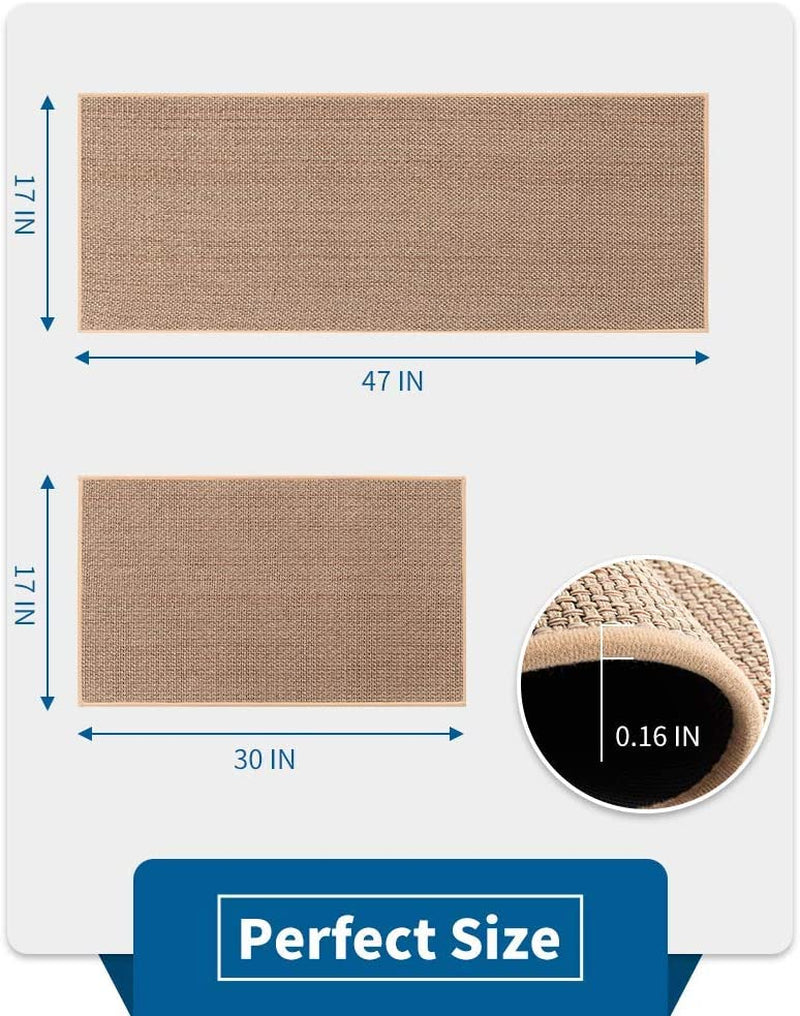 Kitchen Rugs and Mats Washable [2 PCS] Non-Skid Natural Rubber Kitchen Mats for Floor Runner Rugs Set for Kitchen Floor Front of Sink, Hallway, Laundry Room 17"X30"+17"X47" (Oats)