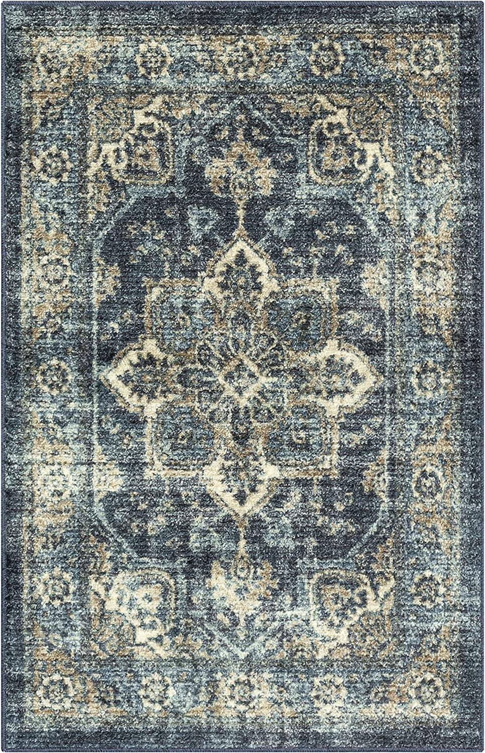 Ava Traditional Tapestry Kitchen Rugs Non Skid Accent Area Carpet [Made in USA], Persian Blue, 2'6" X 3'10"