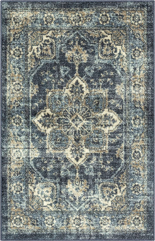 Ava Traditional Tapestry Kitchen Rugs Non Skid Accent Area Carpet [Made in USA], Persian Blue, 2'6" X 3'10"