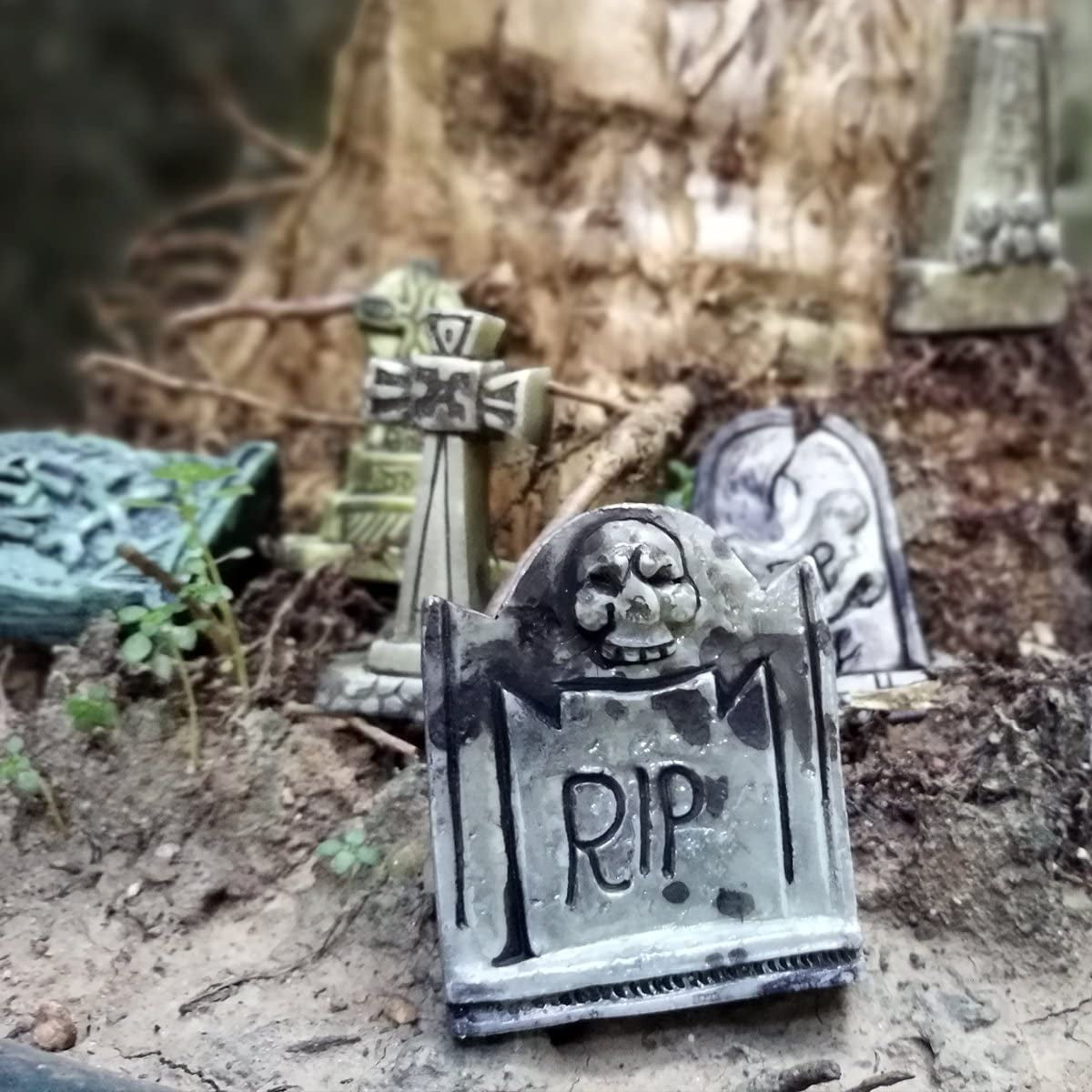 Set of 12 Miniature Tombstones for Halloween Decorations