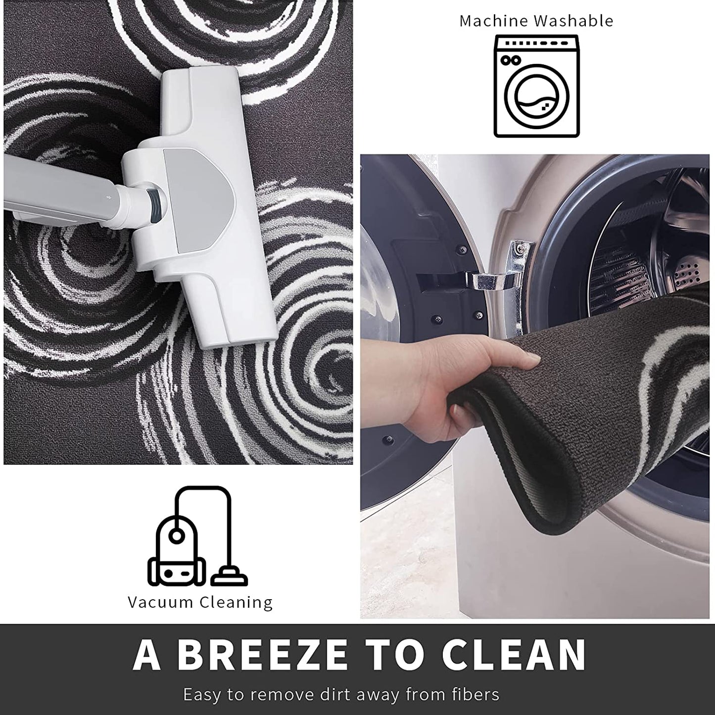 Kitchen Rug Set of 2, Non-Skid Machine Washable Kitchen Laundry Floor Mat Absorbent, Runner Rug and Door Mat Set, Durable Polyester Tufting Surface & Non-Slip Latex Backing