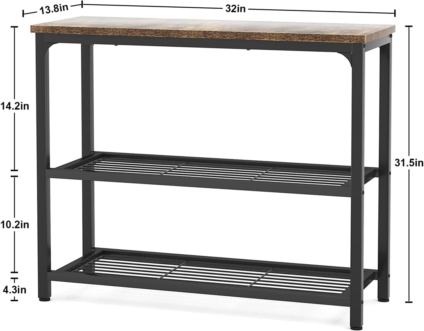 Small Console Table, Sofa Table with Double Mesh Shelves, Industrial Entryway Table for Entryway, Hallway, Foyer, Front Hall, Sofa Couch, Living Room, Bar, Kitchen, 32 Inch, Rustic