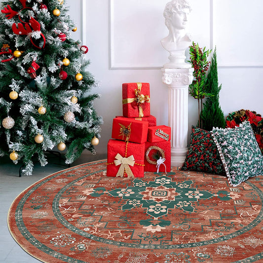 round Rug 4Ft Loren Collection round Area Rug, Non-Shedding round Fluffy Carpet, Washable Living Room Area Rug, Non-Slip Bedroom Porch Doormat Entryway Runner Rug (Red)