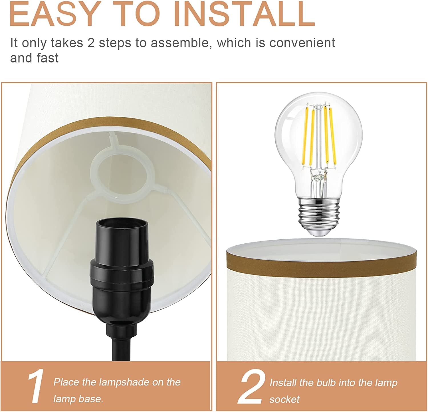 Bedside Lamp with 2 USB Ports,  3-Way Dimmable Touch Control Table Lamp for Bedroom, Nightstand Lamp with round White Fabric Shade for Living Room Home Office (E26 LED Bulb Included)