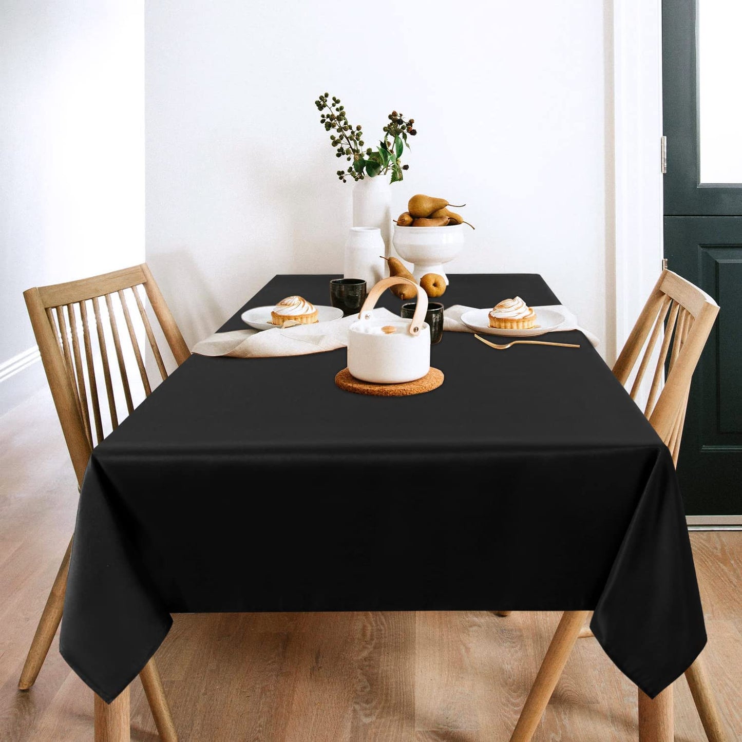 2 Pack Black Tablecloth 60 X 102 Inch, Rectangle 6 Feet Table Cloth - Stain and Wrinkle Resistant Washable Polyester Table Cover for Dining Table, Buffet Parties and Camping
