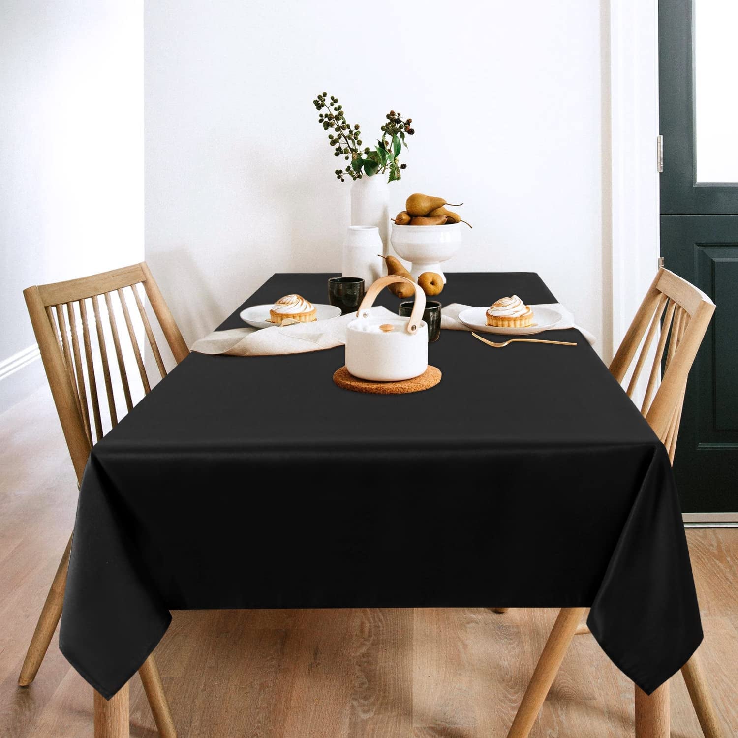 2 Pack Black Tablecloth 60 X 102 Inch, Rectangle 6 Feet Table Cloth - Stain and Wrinkle Resistant Washable Polyester Table Cover for Dining Table, Buffet Parties and Camping