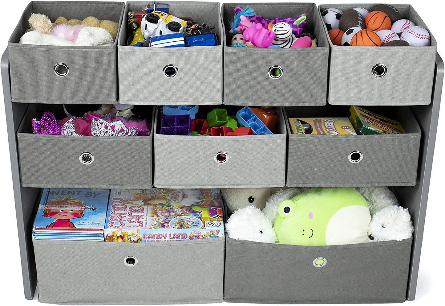 Kids Toy Organizer with 9 Storage Fabric Bins, Grey