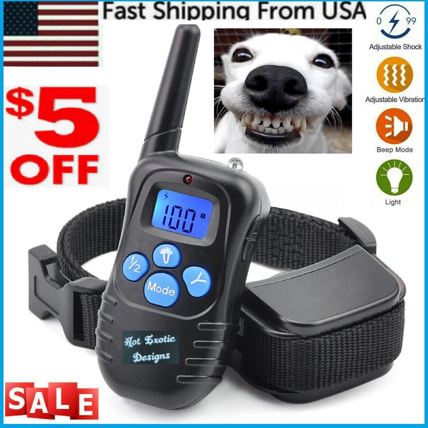 1000 FT Remote Dog Shock Training Vibration Collar Rechargeable LCD Pet Trainer