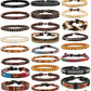 31 Pcs Braided Leather Bracelets for Men Women Wooden Beads Cool Hemp Tribal Wristbands Cuff Punk Multilayered Bracelets