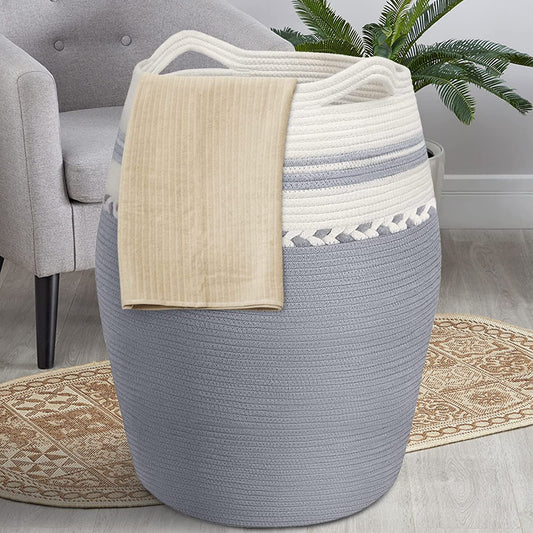 Laundry Basket Hamper for Organizing - Clothes Hamper with Handle Tall Laundry Basket 25.6" Height for Storage Clothes Toys in Barhroom Bedroom Nursery(Grey)