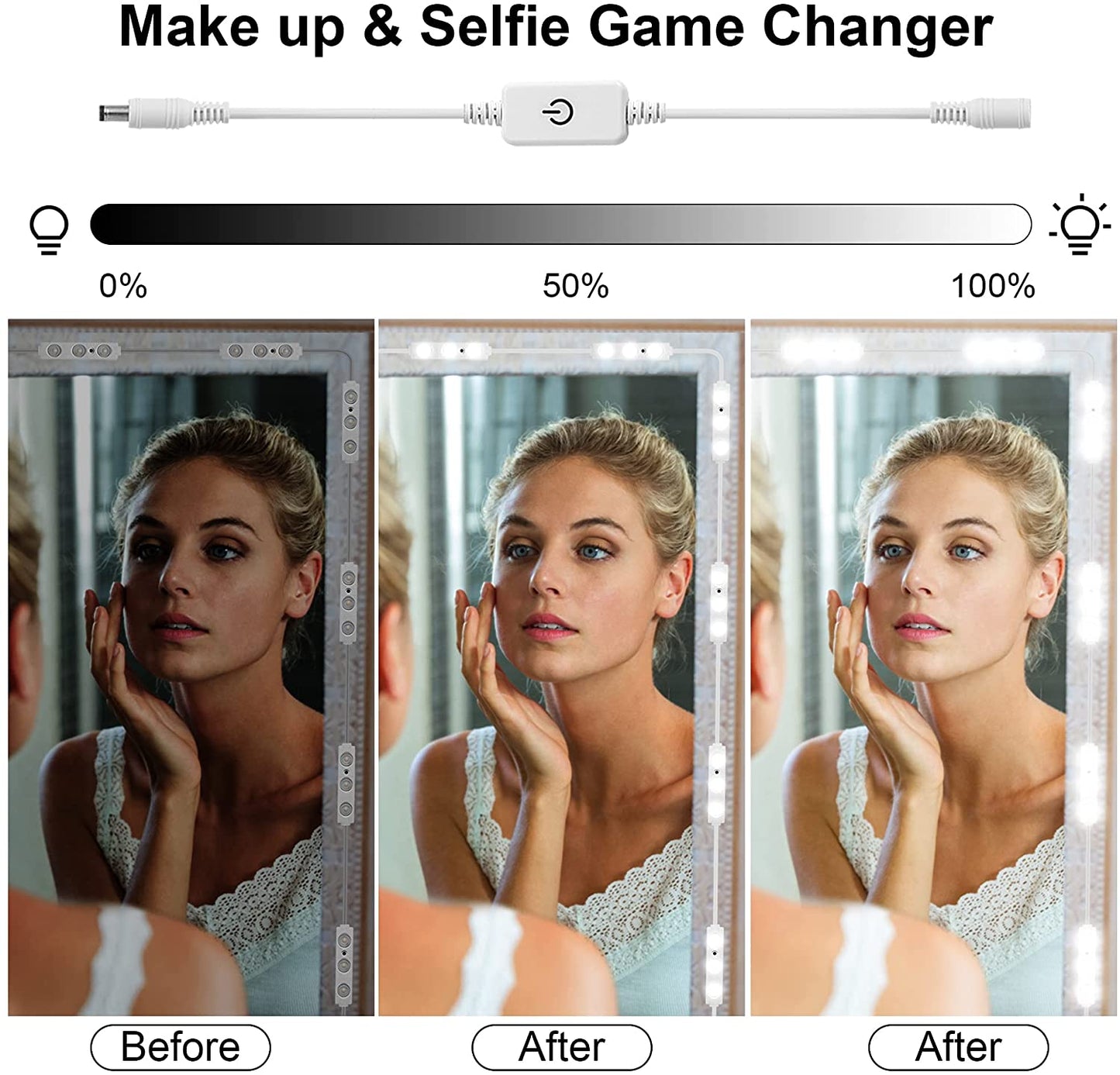 Hollywood Glam Led Vanity Lights Kit, 14Ft Dimmable Vanity Mirror Lights, Full Body Mirror & Bathroom Mirror Lighting, Plug in Floor Mirror Light with Power Supply (Mirror Not Inlcuded)