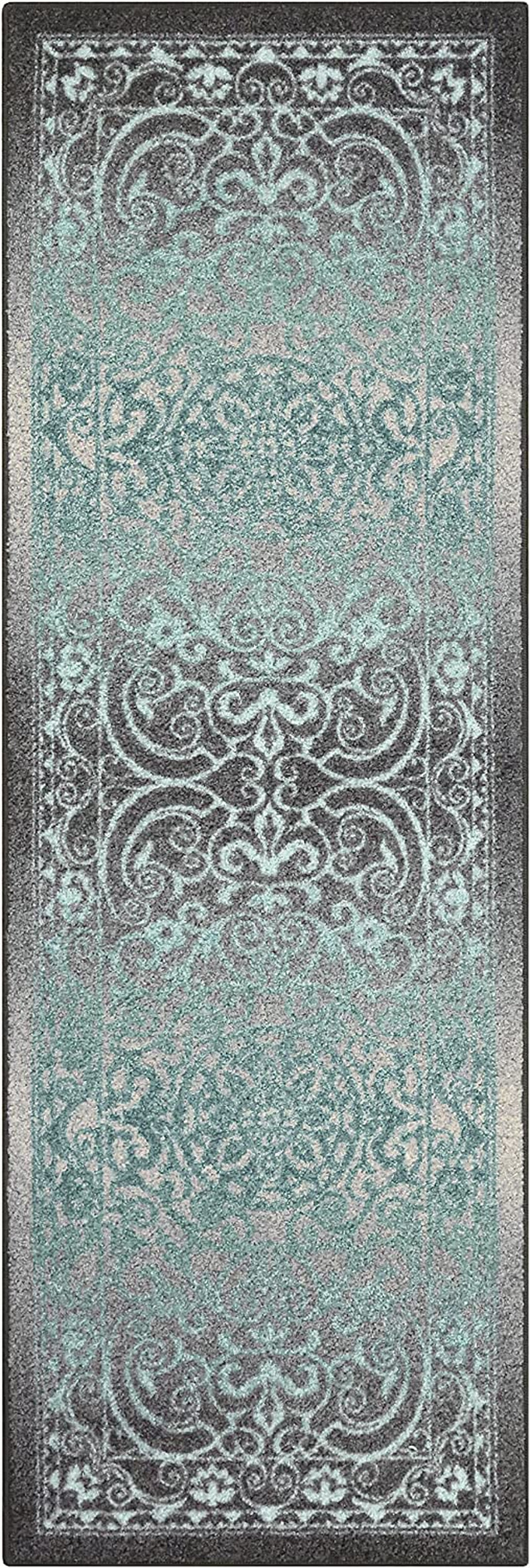 Pelham Vintage Runner Rug Non Slip Washable Hallway Entry Carpet [Made in USA], 2 X 6, Grey/Blue