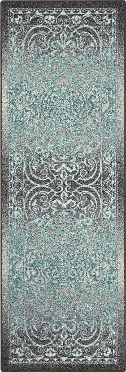 Pelham Vintage Runner Rug Non Slip Washable Hallway Entry Carpet [Made in USA], 2 X 6, Grey/Blue