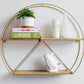 Gold round Wall Shelves, Large Circular Floating Shelf for Bathroom, Living Room, Kitchen and Bedroom, Brass Geometric Wall Decor, Metal Sconce Shelf with Mango Wood, Boho Accent Display
