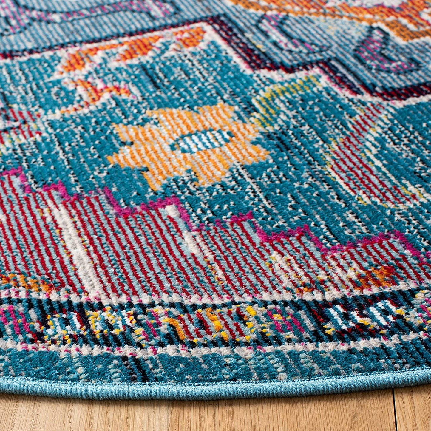 Crystal Collection 5' X 5' round Teal/Rose CRS501T Boho Chic Oriental Medallion Distressed Non-Shedding Dining Room Entryway Foyer Living Room Bedroom Area Rug
