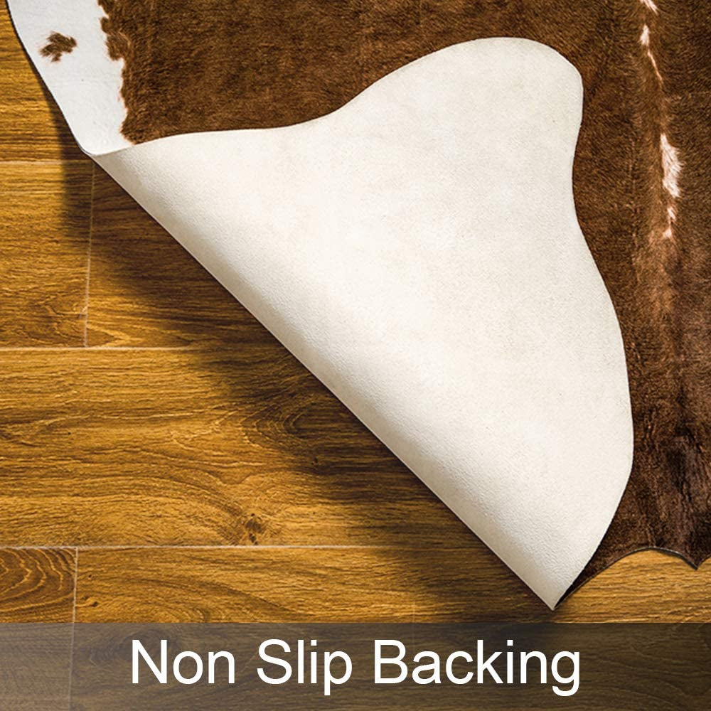 Premium Faux Cowhide Rug 4.6 X 5.2 Feet, Durable and Large Size Cow Print Rugs, Suitable for Bedroom Living Room Western Decor, Faux Fur Animal Cow Hide Carpet, Brown