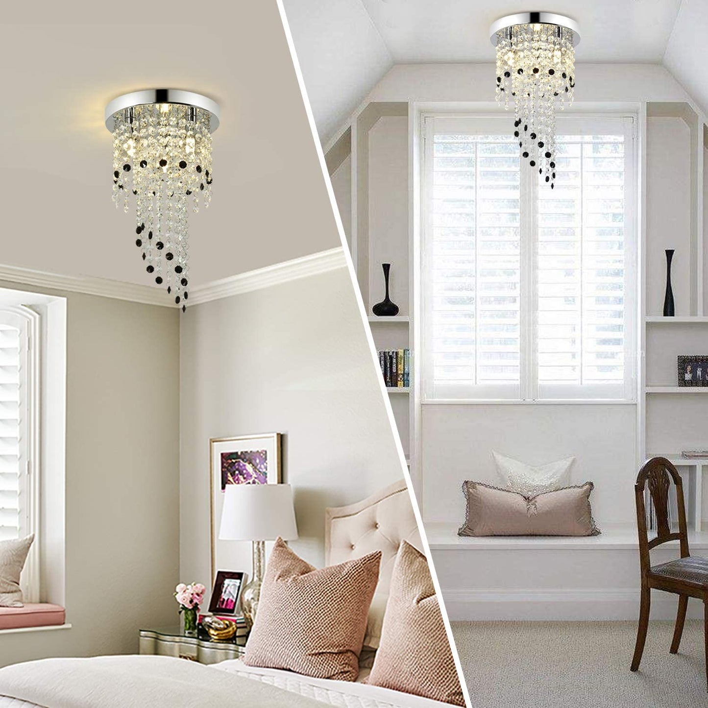Crystal Chandelier Lighting, Mini Chandelier , 3-Light H15.16” W8.66”Modern Ceiling Lights , Flush Mount Ceiling Light,Small Chandelier for Closet , Girls Room,Bedroom, Living Room, Dining Room