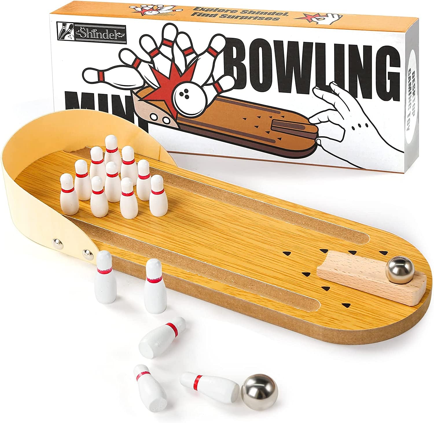 Mini Bowling Set, Wooden Tabletop Bowling Game Desk Toys Desktop Bowling Home Bowling Alleys, Desk Gifts for Coworkers