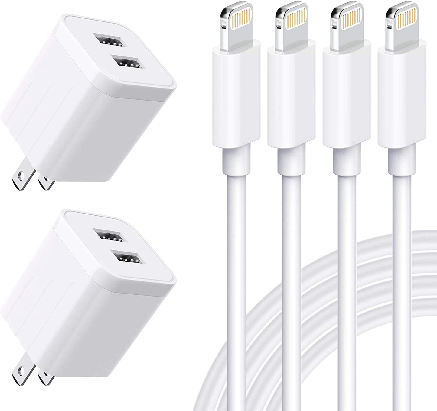 USB Wall Charger, [Apple Mfi Certified] Iphone Charger Lightning Cable 6FT(4PACK) Fast Charging Data Sync Cords Dual Port USB Plug Compatible with Iphone 12/Mini/Pro/Max/11/Pro/Xs/Xr/X/8/7/Plus