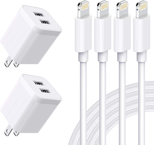 USB Wall Charger, [Apple Mfi Certified] Iphone Charger Lightning Cable 6FT(4PACK) Fast Charging Data Sync Cords Dual Port USB Plug Compatible with Iphone 12/Mini/Pro/Max/11/Pro/Xs/Xr/X/8/7/Plus