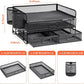 3 Tier Mesh Desk Organizer with Drawer, Multi-Functional Desk Organizers and Accessories, Paper Letter Organizer with 2 Pen Holder for Home Office Supplies - Black