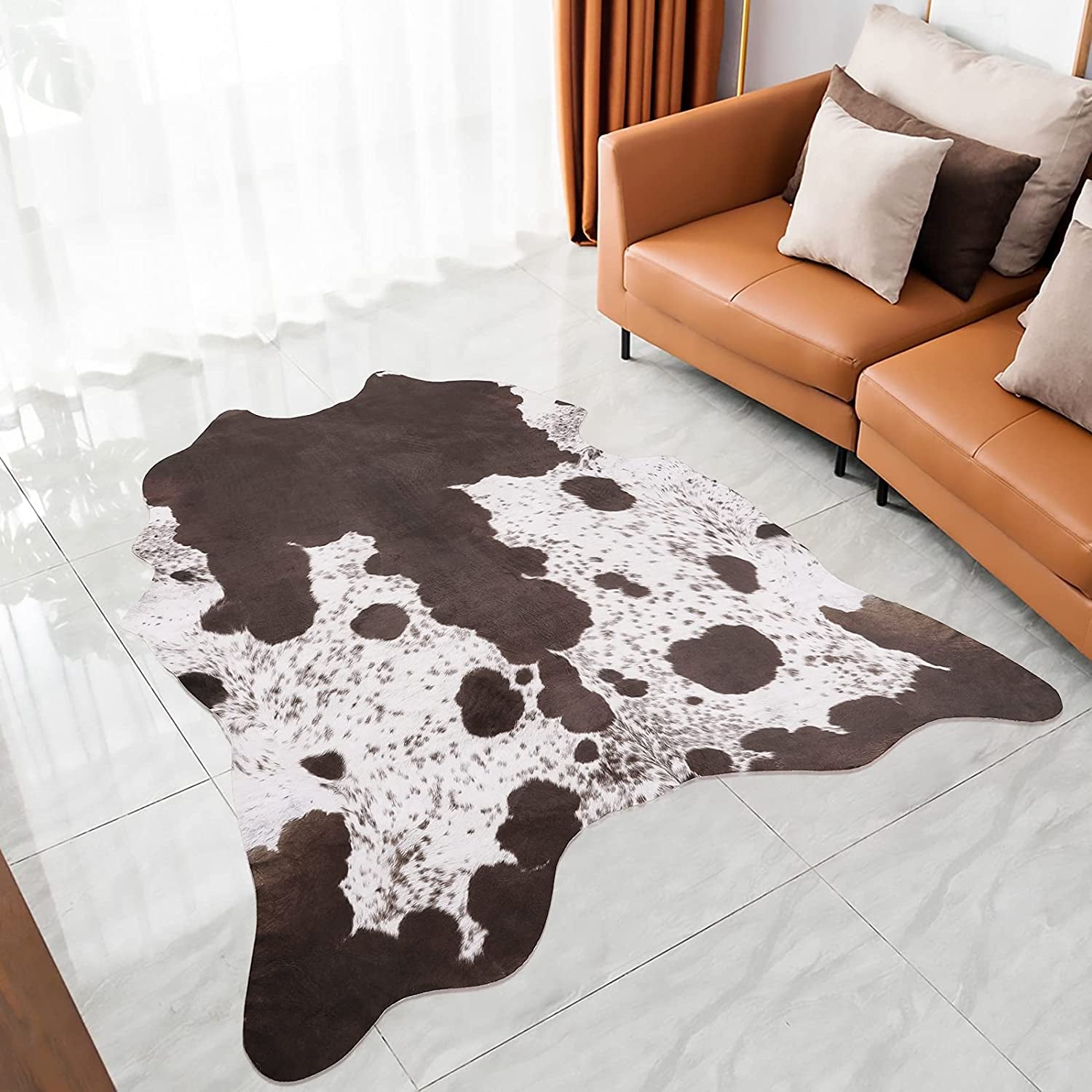 Cow Print Rug Faux Cowhide Rugs Animal Printed Area Rug Carpet for Bedroom, Home Office, Livingroom, Home Decor Mat, 5.2Ft X 6.2Ft