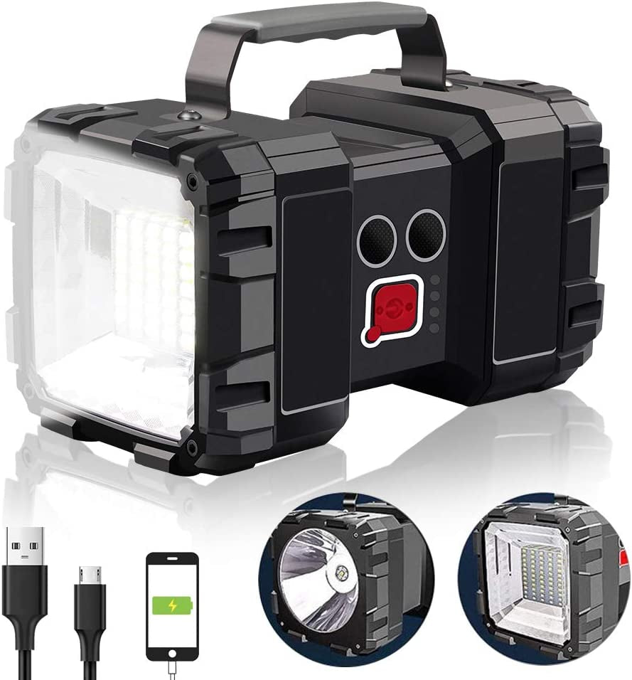 Rechargeable Flashlight, LED Spotlight Flashlight 10000 Capacity 1200LM 20H Ultra-Long Standby 3+4 Lights Modes Camping Flashlight Waterproof with USB Output as a Power Bank