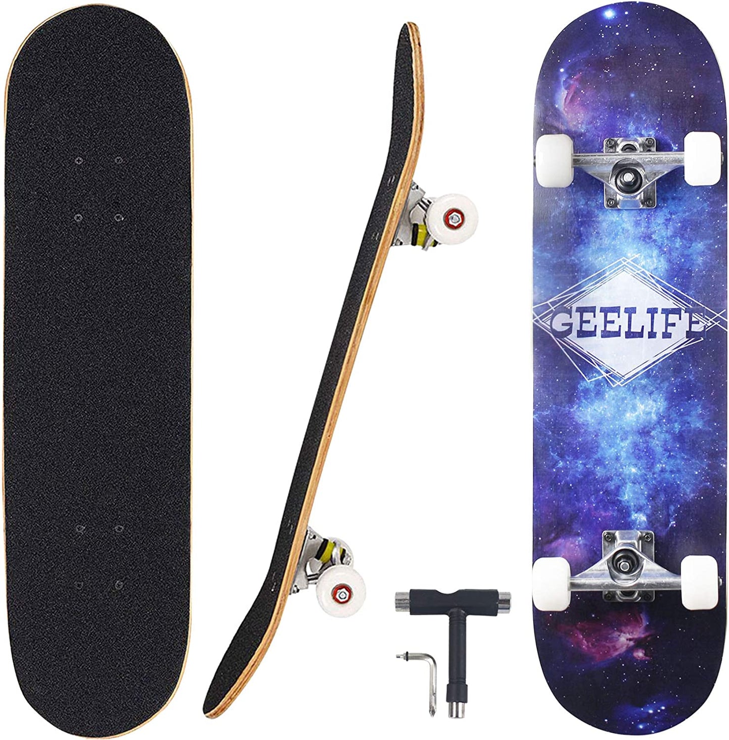 Pro Complete Skateboards for Beginners Adults Youths Teens Kids Girls Boys 31"X8" Skate Boards 7 Layer Canadian Maple Double Kick Concave Longboards