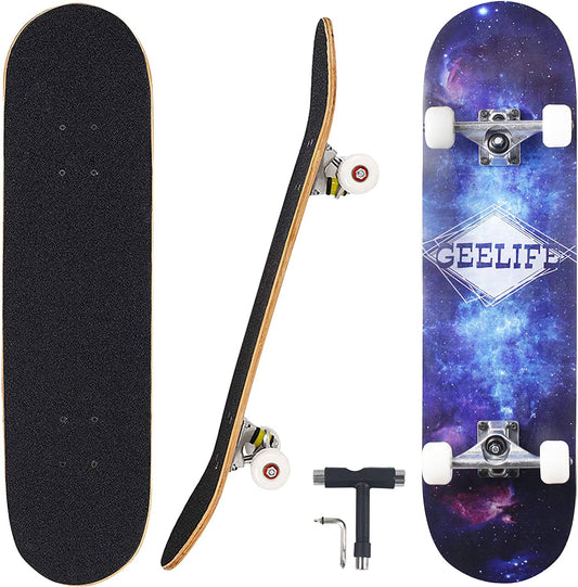 Pro Complete Skateboards for Beginners Adults Youths Teens Kids Girls Boys 31"X8" Skate Boards 7 Layer Canadian Maple Double Kick Concave Longboards