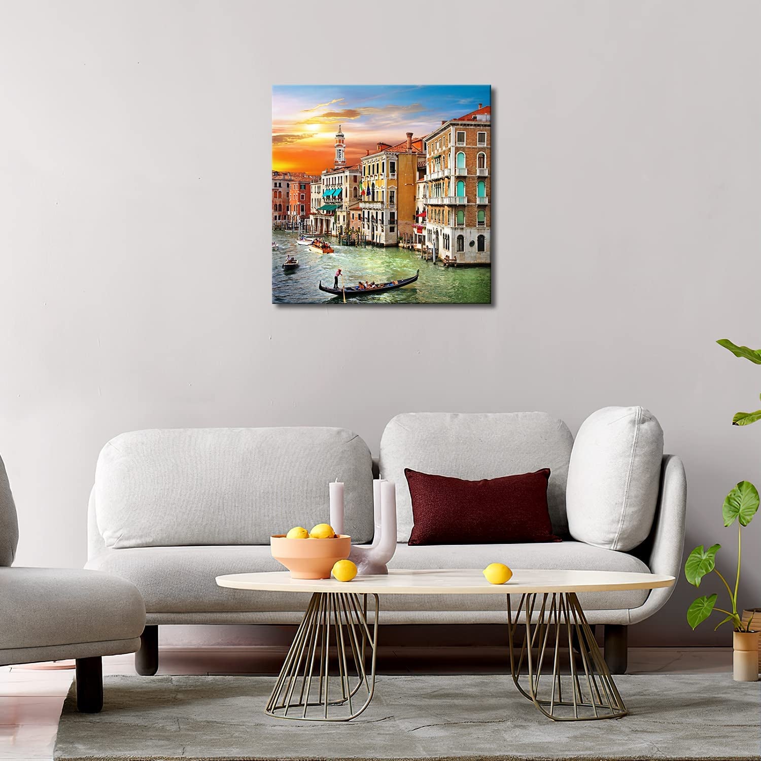 Wall Art Decor Poster Painting on Canvas Print Pictures Scenic Views of Venice Canal Boat Italy Town Landscape Framed Picture for Home Decoration Living Room Artwork