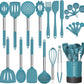Silicone Cooking Utensil Set,  Non-Stick Kitchen Utensil 24 Pcs Cooking Utensils Set, Heat Resistant Cookware, Silicone Kitchen Tools Gift with Stainless Steel Handle (Blue-24Pcs）