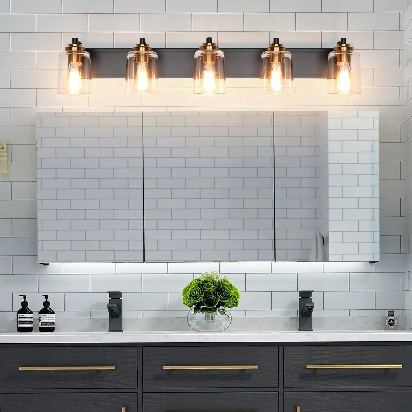 5 Lights Vintage Wall Lighting over Mirror Bathroom Vanity Light Fixtures Thick Globes 8580 Lights
