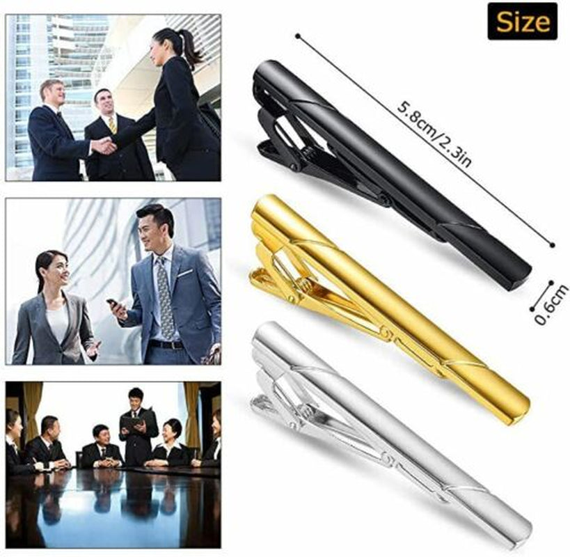 4Pcs Mens Tie Clip Necktie Bar Clasp Clamp Pin Stainless Steel Gold Black Silver