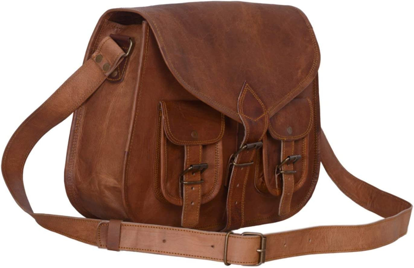KPL 14 Inch Leather Crossbody Bags Purse Women Shoulder Bag Satchel Ladies Tote Travel Purse Full Grain Leather (Tan Brown)