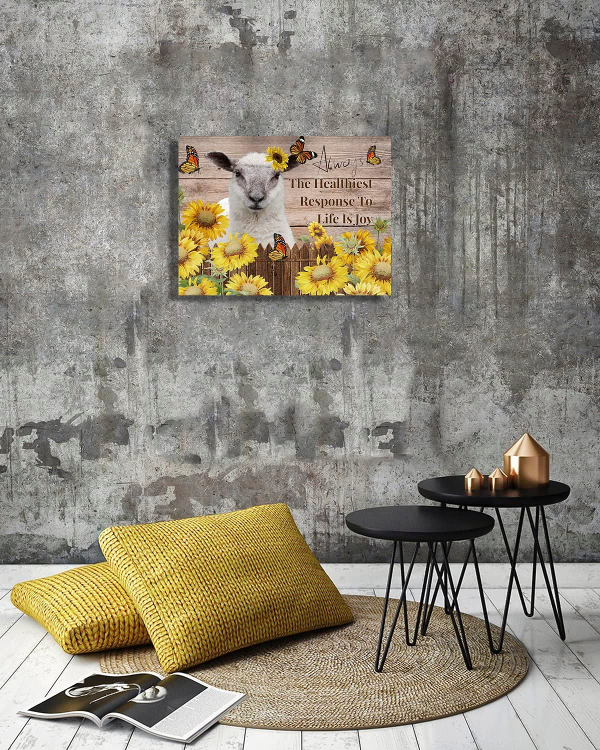 Sunflowers Wall Art for Living Room Llama Wall Decor Yellow Brown Picture Canvas Prints Framed Animal Painting Artwork 12''W×16''H