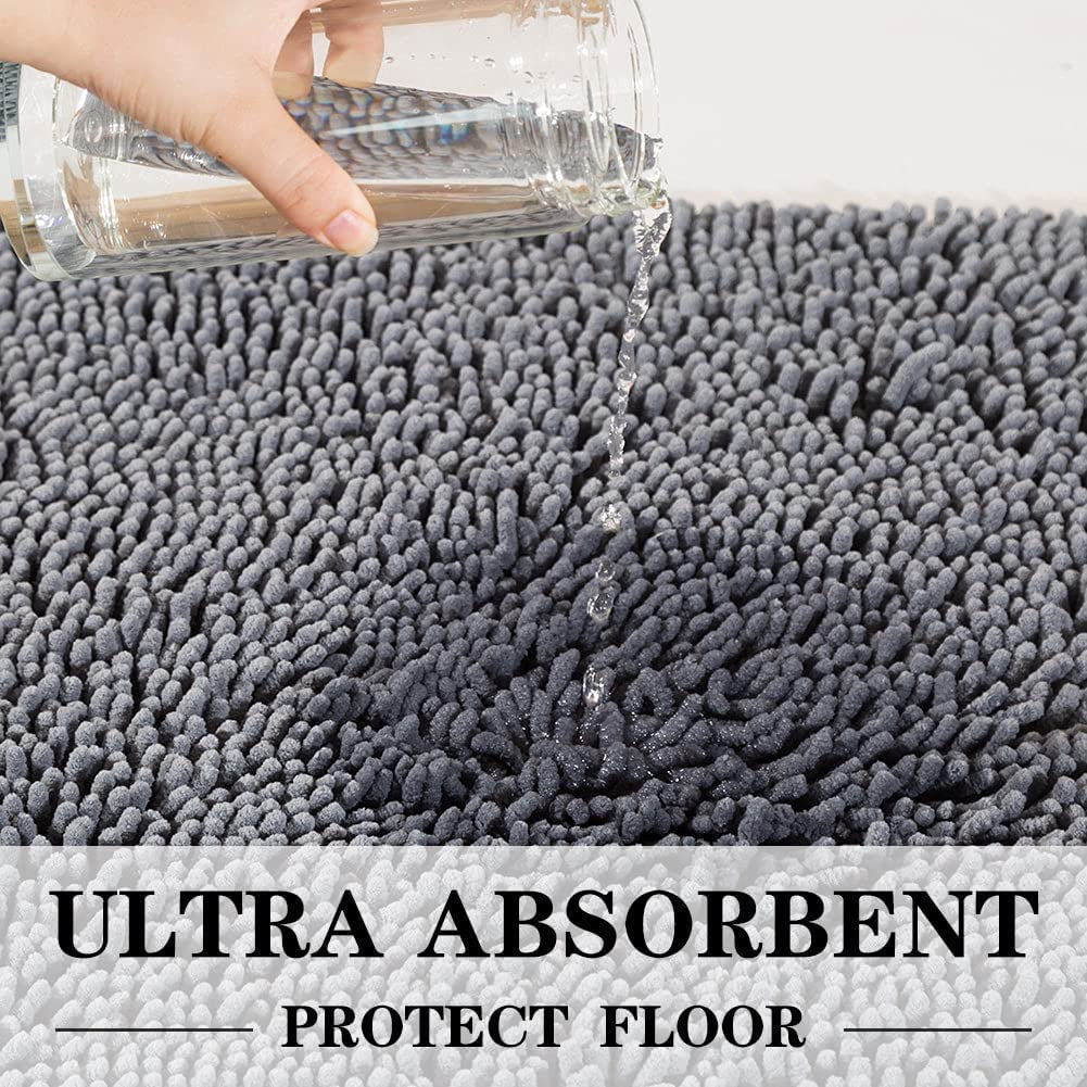 Bathroom Rug, Non-Slip Bath Mat 32"X20", Soft Cozy Shaggy Durable Thick Bath Rugs for Bathroom,Easier to Dry, Chenille Rugs for Bathtubs, Rain Showers and under the Sink (Dark Grey)