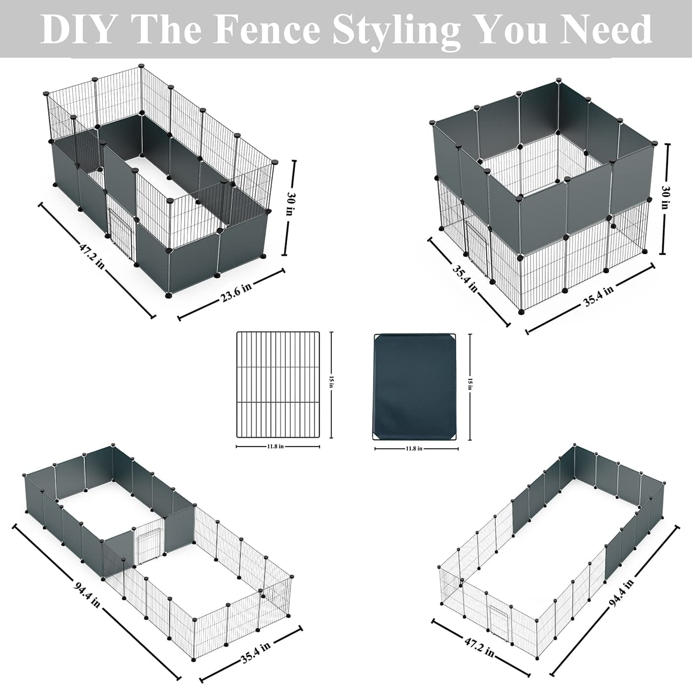 DIY Small Animal Playpen, Pet Playpen, Rabbit Cage, Guinea Pig Cages, Puppy Playpen, Kitten Playpen | Indoor & Outdoor Portable Metal Wire Yard Fence (12 Metal Panels + 12 Plastic Panels)