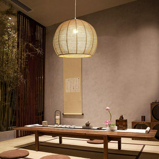 WUZSTAR Retro Woven Wicker Ceiling Light Fixture Rattan Shade Farmhouse Hanging Pendant Lamp