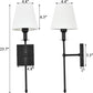 Slim Wall Sconce Set of 2 White Fabric Shades Wall Sconce Hardwired Indoor Wall Light Column Stand Bedroom Wall Lamps Bathroom Vanity Light Fixture, Black