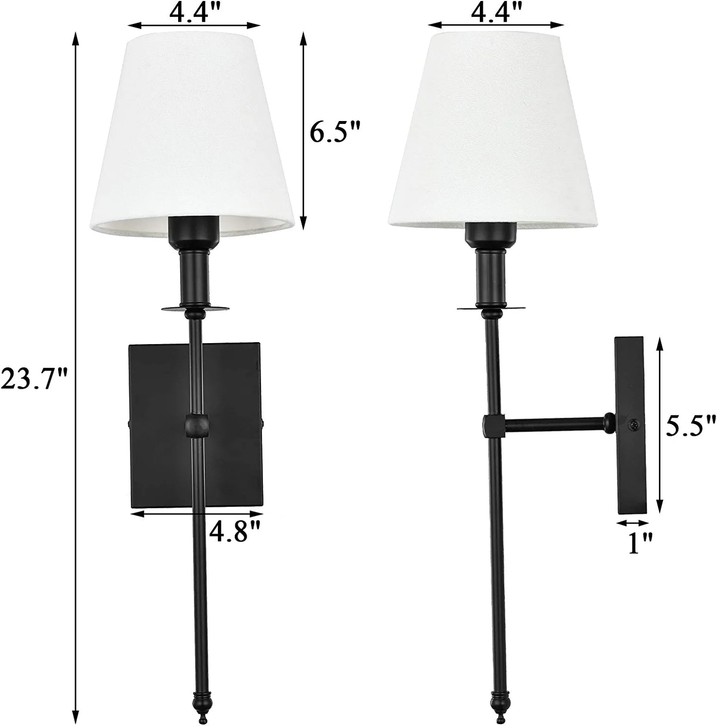 Slim Wall Sconce Set of 2 White Fabric Shades Wall Sconce Hardwired Indoor Wall Light Column Stand Bedroom Wall Lamps Bathroom Vanity Light Fixture, Black