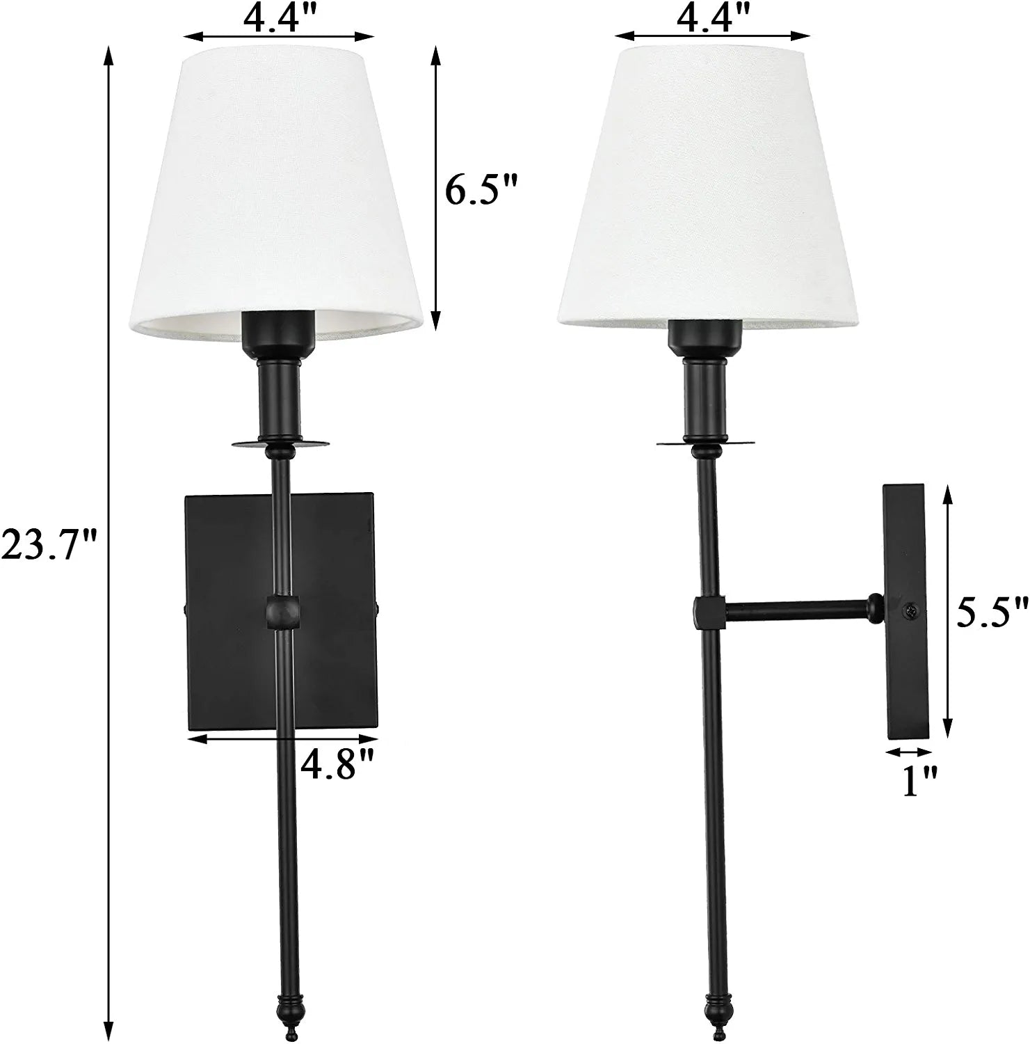 Slim Wall Sconce Set of 2 White Fabric Shades Wall Sconce Hardwired Indoor Wall Light Column Stand Bedroom Wall Lamps Bathroom Vanity Light Fixture, Black