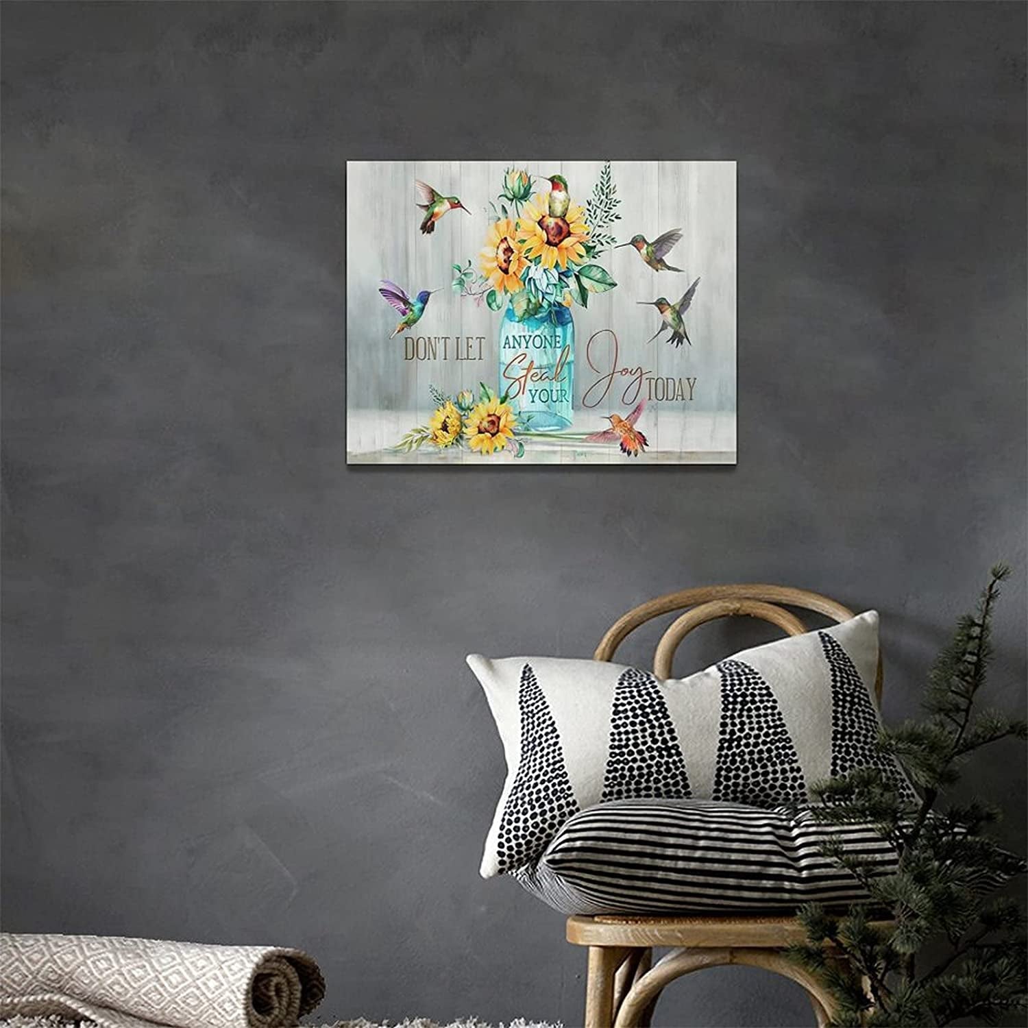Abstract Hummingbird Sunflower Wall Art Canvas Inspirational Quotes Poster Farmhouse Flowers Artwork Modern Home Decorations Framed and Stretched Ready to Hang for Living Room Bedroom Office12X16Inch